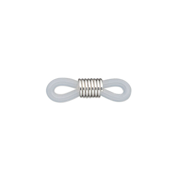 Eyeglass holder, rubber and silver-finished brass, clear, 20x5mm-26x5mm with adjustable coil. Sold per pkg of 10. image number 0