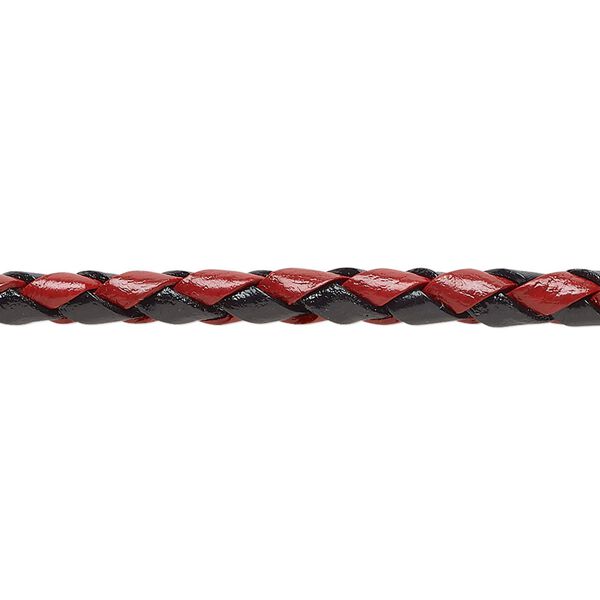 Bolo cord, leather, red and black, 3.5-4.5mm round. Sold per pkg of (4) 35-inch lengths. image number 0