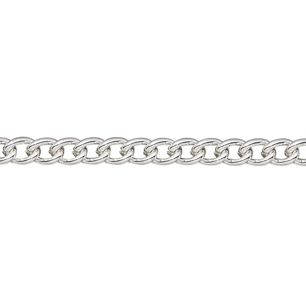 Chain, silver-plated steel, 4mm curb. Sold per pkg of 5 feet. image number 0