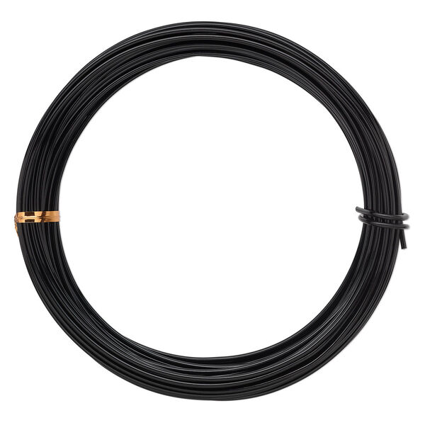 Wire, anodized aluminum, black, 2mm round, 12 gauge. Sold per pkg of 45 feet. image number 0