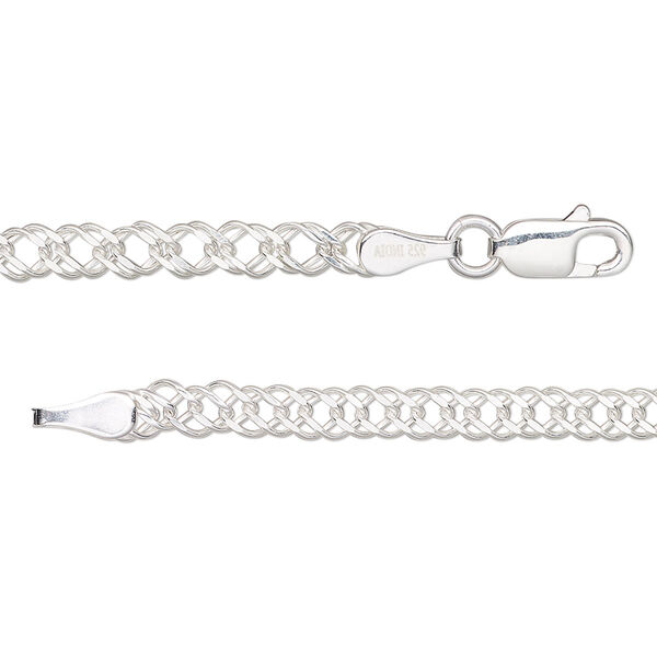 Chain, sterling silver, 3.5mm diamond-cut double curb, 16 inches with lobster claw clasp. Sold individually. image number 0