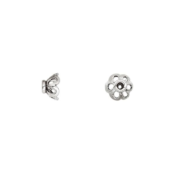 Bead cap, antiqued sterling silver, 6x4mm rondelle with cutout design, fits 5-7mm bead. Sold per pkg of 6. image number 0