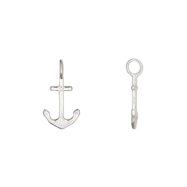 Charm 1pkg1 sterling silver 13x8.5mm 2-sided anchor perpendicular loop image number 0