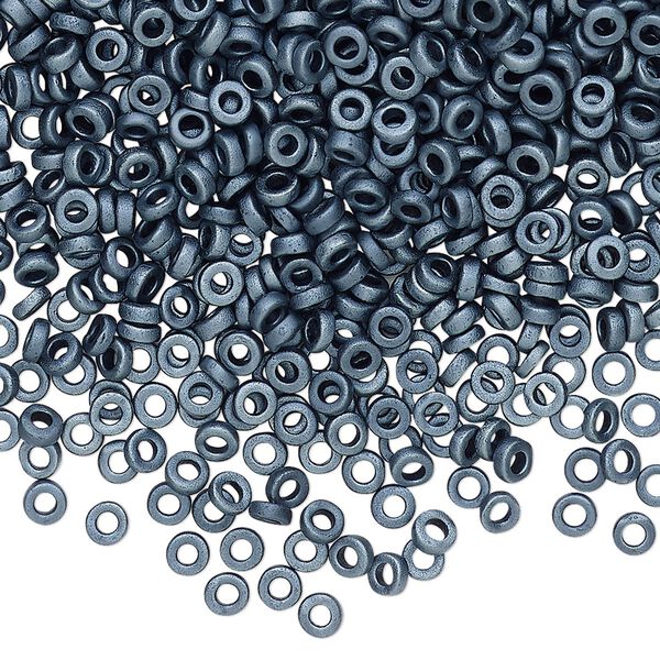 Seed bead, Miyuki, glass, pkg/50g, 3x1.3mm spacer rondelle, opaque matte steel blue, (SPR3-2001). image number 0