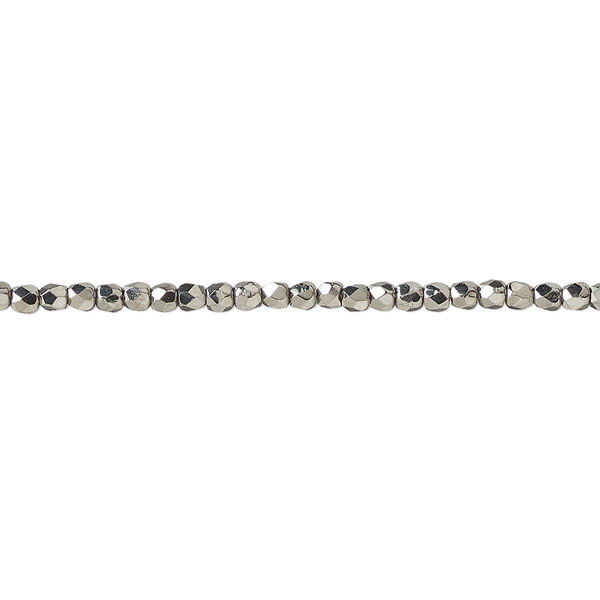 Bead, fire-polished, metallic grey glass, opaque clear, 2mm faceted round. Sold per 8-inch strand, approximately 95-100 beads. image number 0