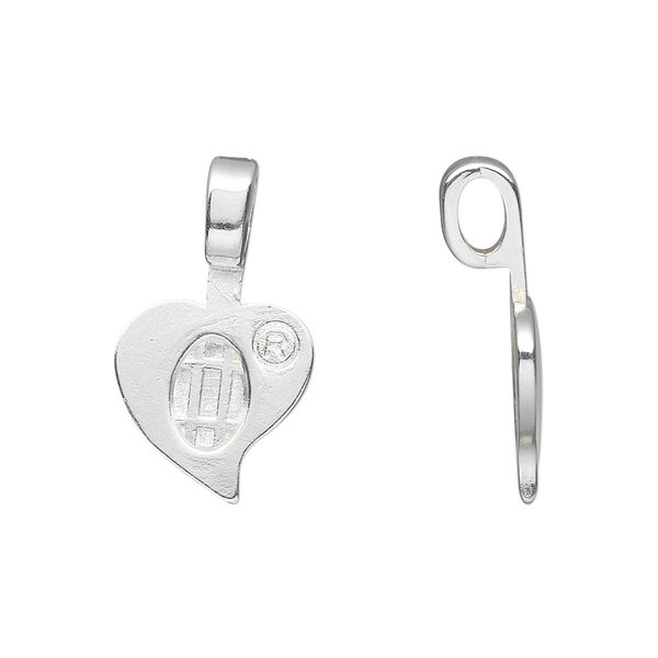 Bail, Aanraku®, glue-on, silver-plated "pewter" (zinc-based alloy), 27x13.5mm with 13.5x13mm heart flat base. Sold per pkg of 25. image number 0