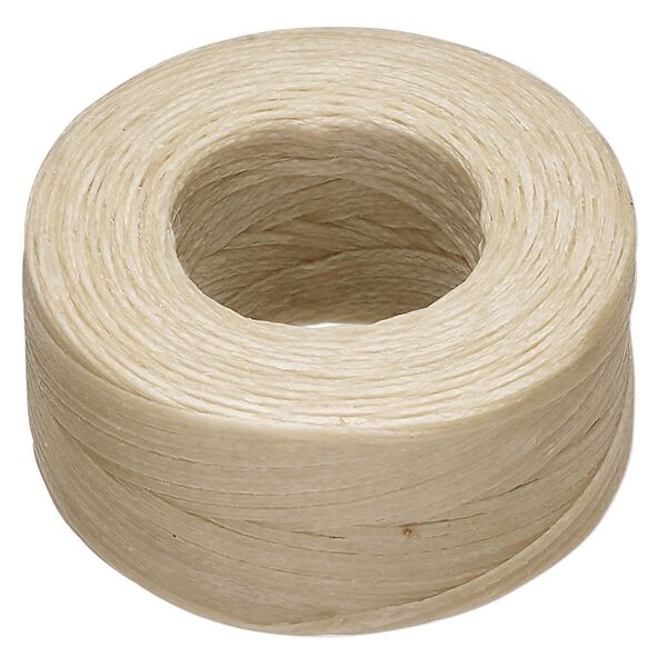 Thread, Hemptique®, polyester, pkg/50 yards, natural, 0.8mm braided flat. image number 0