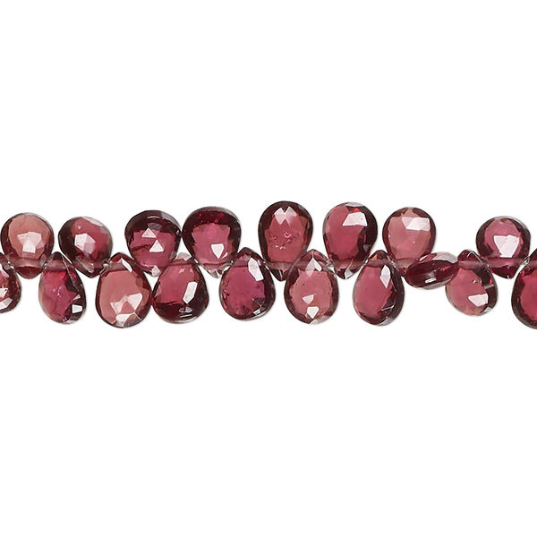 Bead, rhodolite garnet (natural), 8x5mm-10x7mm hand-cut top-drilled faceted puffed teardrop, B+ grade, Mohs hardness 7 to 7-1/2. Sold per 8-inch strand, approximately 55 beads. image number 0
