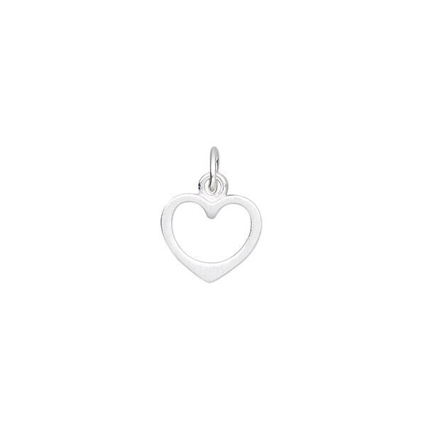 Charm, sterling silver, 10x9mm satin open heart. Sold per pkg of 2. image number 0
