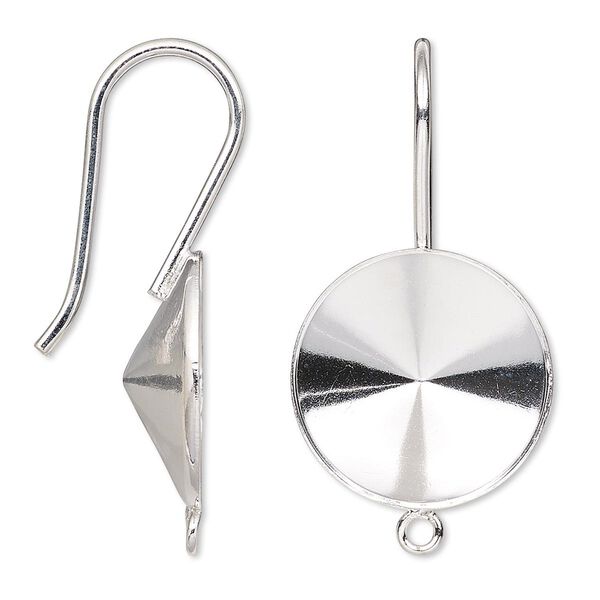 Ear wire Almost Instant Jewelry® 1pkg2 sterling silver, 34mm / 18mm rivoli glue-in setting, 18 gauge 1 pair image number 0