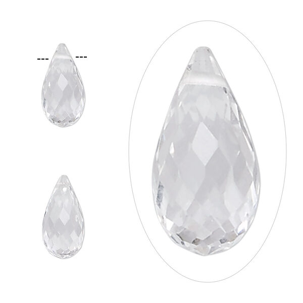 Quartz crystal 1pkg2, hand-cut top-drilled faceted briolette bead natural 12x6mm image number 0