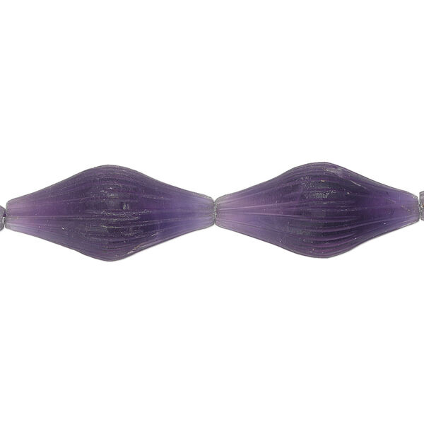 Amethyst 1pkg4, hand-cut frosted corrugated pulled oval bead natural 18x8mm-22x10mm image number 0
