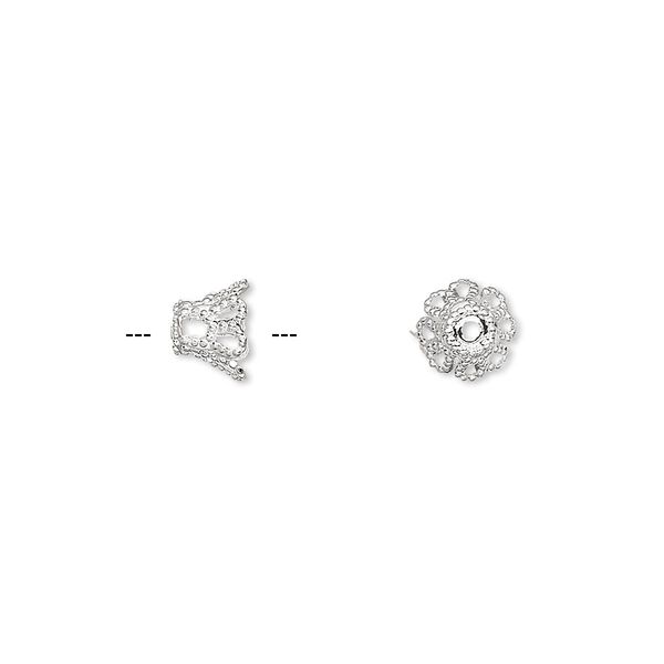 Bead cap, silver-plated brass, 7x5mm basket, fits 7-9mm bead. Sold per pkg of 100. image number 0
