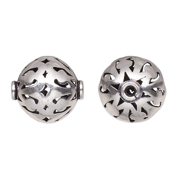 Bead, antiqued sterling silver, 16.5x15.5mm saucer with cutout design. Sold per pkg of 2. image number 0