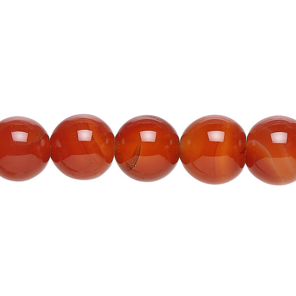Bead, red agate (dyed / heated), 10mm round, B- grade, Mohs hardness 6-1/2 to 7. Sold per 8-inch strand, approximately 20 beads. image number 0