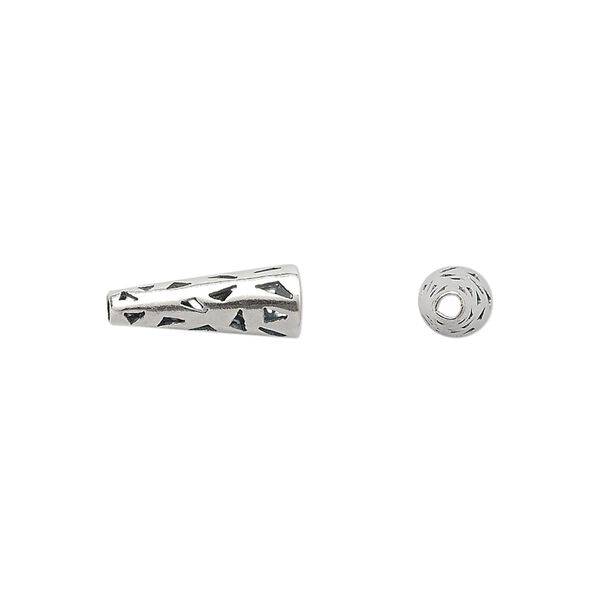 Cone, JBB Findings, antiqued sterling silver, 14x5mm with cutout triangles, 3.5mm inside diameter. Sold per pkg of 2. image number 0