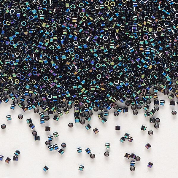 Seed bead, Delica®, glass, pkg/250g, #15 round, opaque rainbow black (DBS-0005). image number 0
