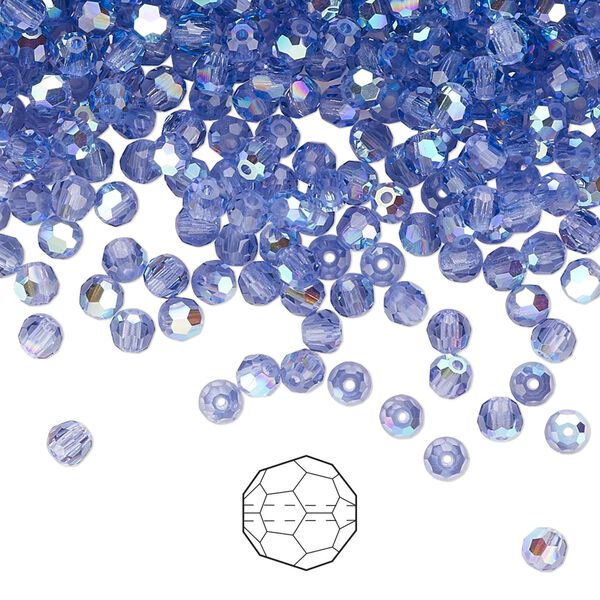 Bead 144pk tanzanite AB, Preciosa Czech crystal 3mm round image number 0