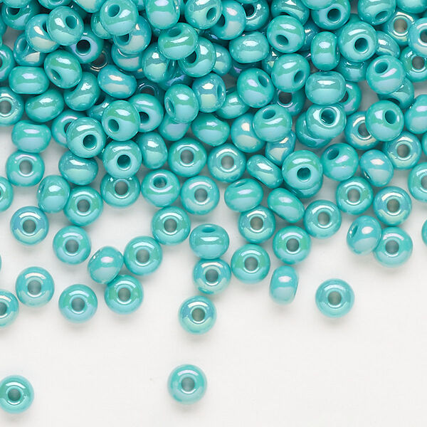 Seed bead, Preciosa Ornela Czech glass, pkg/500g, #6 rocaille, opaque rainbow seafoam green, (64130). image number 0