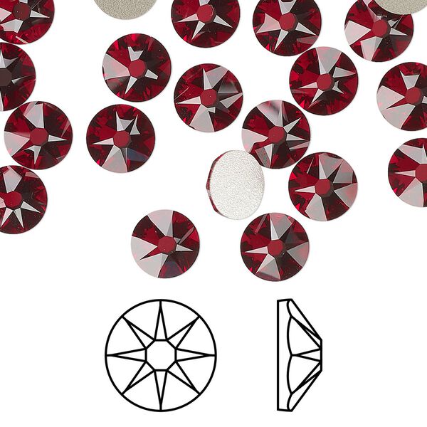 Flat back 144pk Siam foil back, Swarovski® 7.07-7.27mm rose round SS34 2088 image number 0