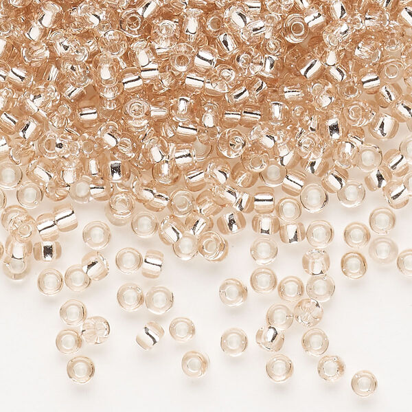 Seed bead, Dyna-Mites™, glass, pkg/1/2kg, silver-lined translucent pink, #8 round. image number 0