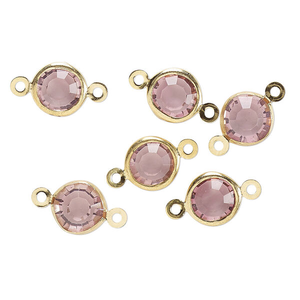 Link, glass rhinestone and gold-finished brass, light amethyst, 8-9mm faceted round. Sold per pkg of 6. image number 0