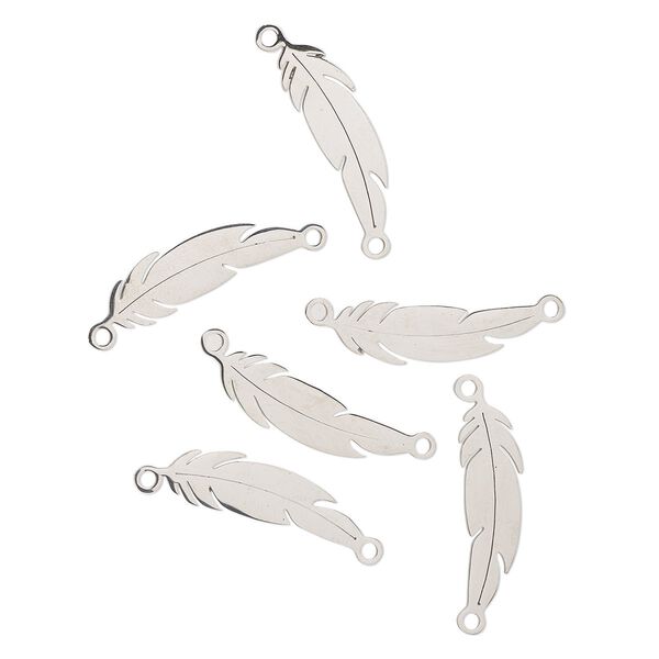 Link, stainless steel, 24x7mm double-sided feather. Sold per pkg of 6. image number 0