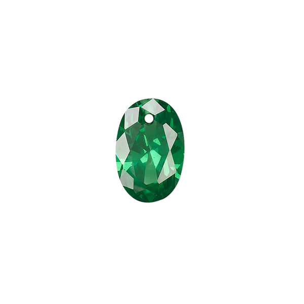 Drop, cubic zirconia, emerald green, 15x10mm hand-faceted oval, Mohs hardness 8-1/2. Sold per pkg of 2. image number 0