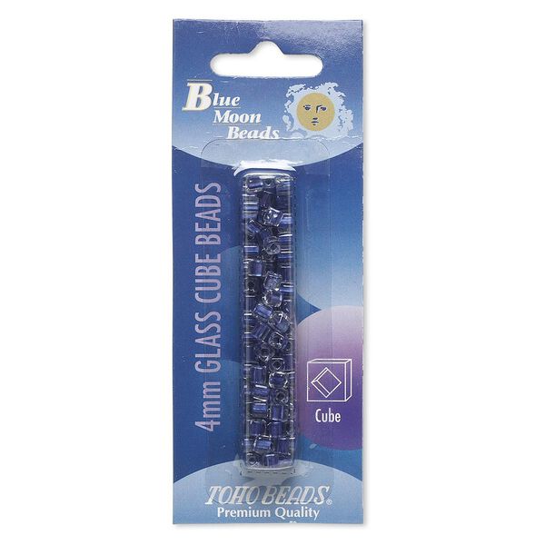 Seed bead, glass, pkg/13g, 4mm cube, translucent purple color-lined clear. image number 0