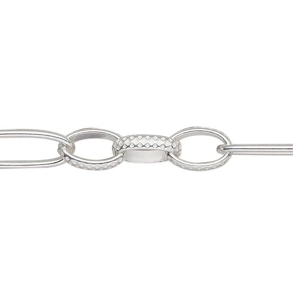 Chain, sterling silver, 7mm  textured long and short. Sold per pkg of 5 feet. image number 0