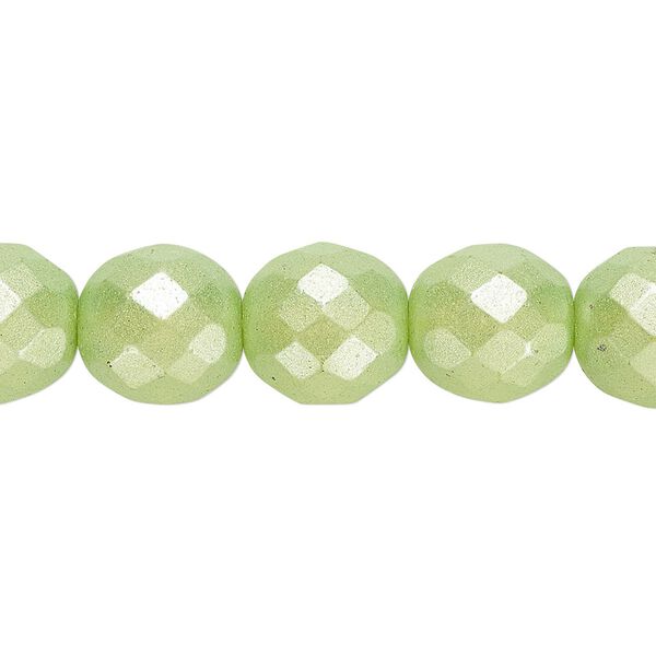 Bead, Czech fire-polished dipped décor glass, pearlescent lime green, 12mm faceted round. Sold per pkg of 600 (1/2 mass). image number 0