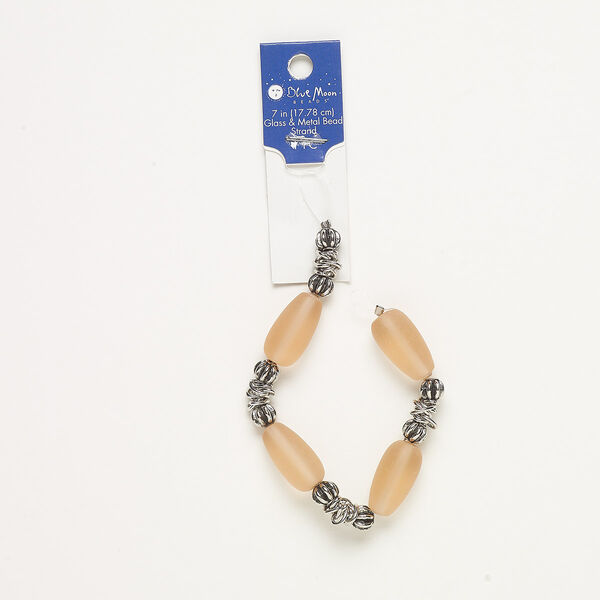 Bead mix, frosted glass / silver- / antique silver-finished "pewter" / steel, pink, (8) 8x7mm rondelles and (4) 24x13mm teardrops with (4) 10x8mm fancy oval jump rings. Sold per 7-inch strand. image number 0