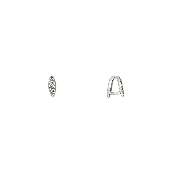 Bail, ice-pick, antiqued sterling silver, 5x2mm leaf, 2.7mm grip length. Sold per pkg of 6. image number 0