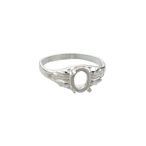 Ring, Sure-Set™, sterling silver, two-leaf band with 8x6mm 4-prong oval setting, size 7. Sold individually. image number 0