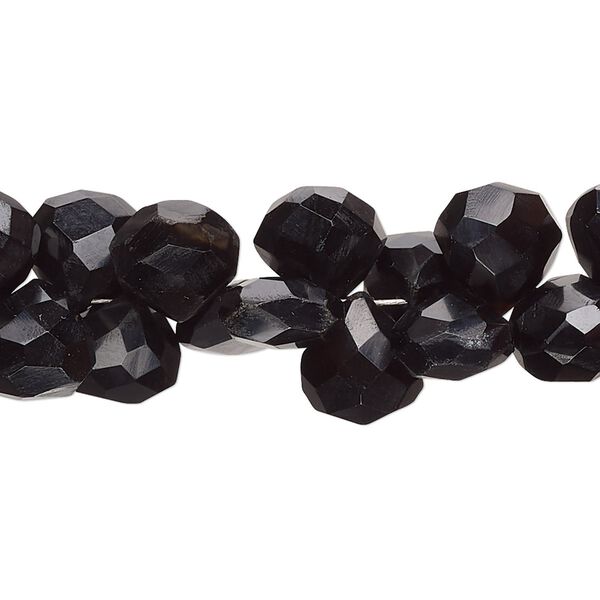 Black onyx 1pkg1, hand-cut top-drilled faceted puffed teardrop bead 7 inch 8-10mm image number 0
