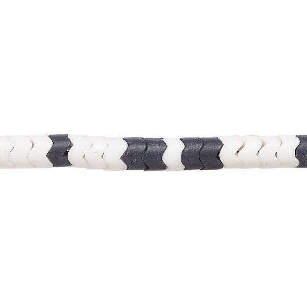Bead, porcelain, opaque matte black and white, 4.5x3mm zigzag rondelle. Sold per 15-1/2" to 16" strand, approximately 140 to 170 beads. image number 0