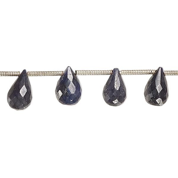 Blue sapphire 1pkg17, hand-cut top-drilled faceted teardrop bead 8x6mm-11x7mm image number 0