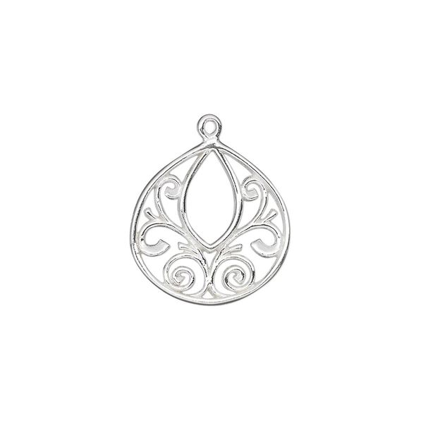 Drop, sterling silver, 17x16mm single-sided filigree teardrop. Sold individually. image number 0