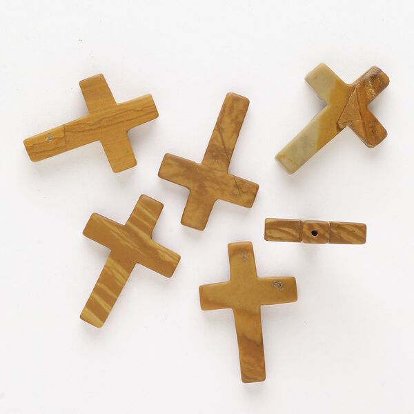 Landscape stone 1pkg6, half-drilled cross drop natural 25x18mm-26x19mm image number 0