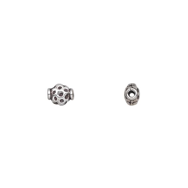 Bead, Rajasthani, antiqued sterling silver, 6x5mm flat oval. Sold per pkg of 2. image number 0