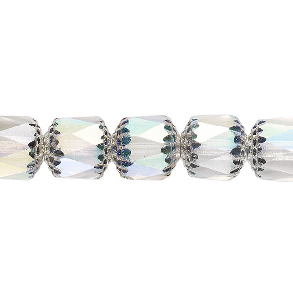 Bead, Czech dipped décor glass, clear Apollo AB, 10mm round cathedral. Sold per 15-1/2" to 16" strand. image number 0