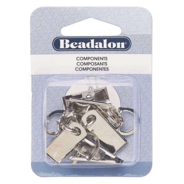 Badge clip, silver-plated steel, 30x10.5mm with swivel loop. Sold per pkg of 4. image number 0