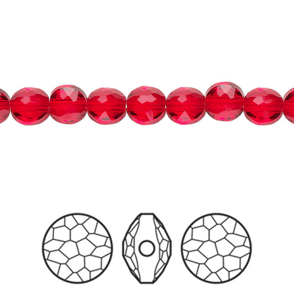 Bead 4pk light siam, Crystal Passions® 6mm puffed round 5034 image number 0