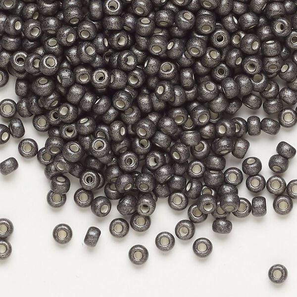 Seed bead, Miyuki, glass, pkg/250g, #8 rocaille, opaque matte galvanized graphite, (RR-2092). image number 0