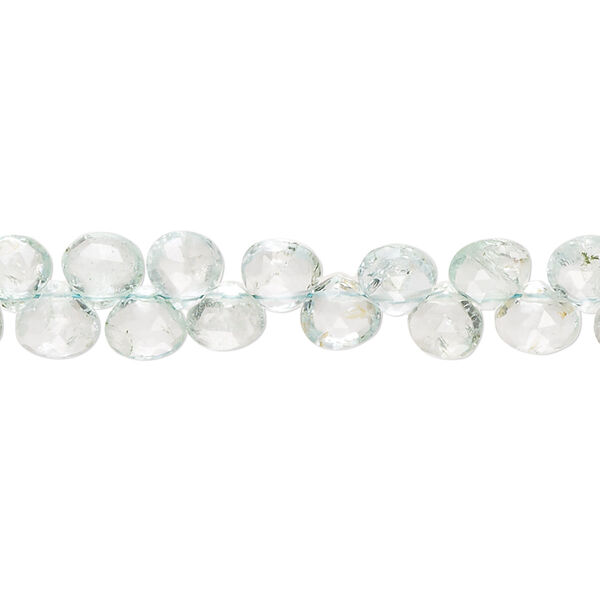 Aquamarine / goshenite 1pkg1, hand-cut top-drilled faceted puffed teardrop bead light to medium 8 inch 5-7mm image number 0