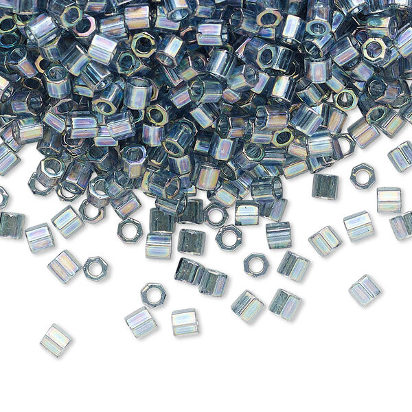 Seed bead, Delica®, glass, pkg/7.5g, #8 cut, translucent rainbow glazed luster blue grey (DBLC-0111). image number 0