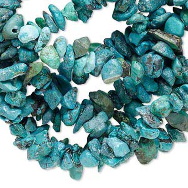 Bead, turquoise (dyed / waxed), blue, small chip, Mohs hardness 5 to 6. Sold per 32-inch strand. image number 0