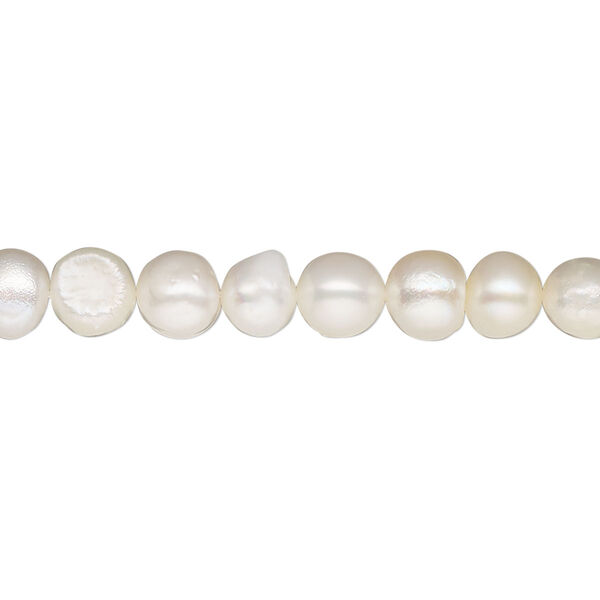 Pearl, cultured freshwater (bleached), white, 6-9mm semi-round, D grade, Mohs hardness 2-1/2 to 4. Sold per 15-1/2" to 16" strand. image number 0