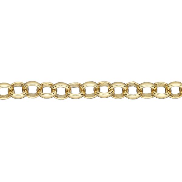 Chain, gold-finished brass, 5mm rolo. Sold per pkg of 5 feet. image number 0