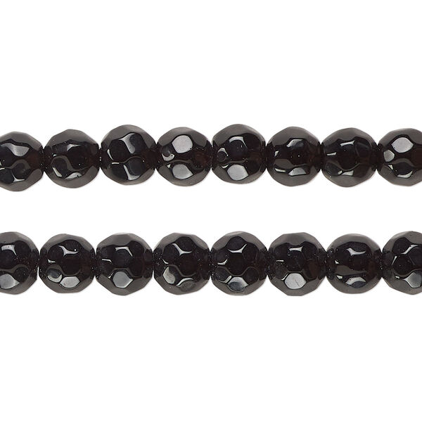 Bead, glass, opaque black, 6-7mm faceted round. Sold per pkg of (2) 12-inch strands, approximately 100 beads. image number 0